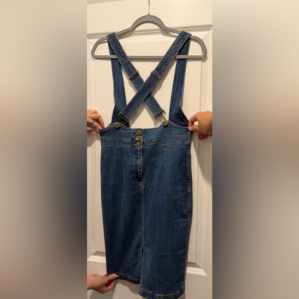 free people denim midi skirt with straps